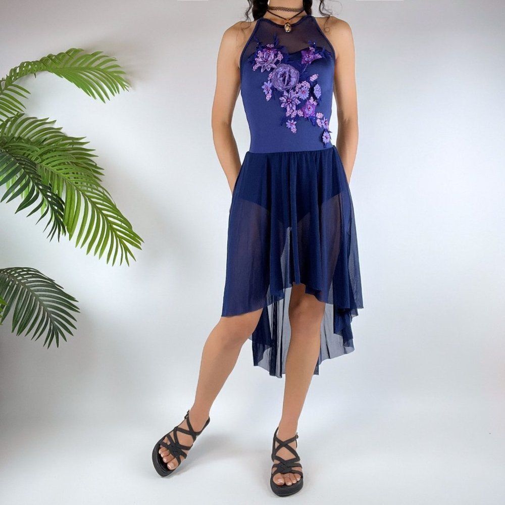 Vintage Y2K Blue Floral Fairycore Dance Leotard Rave Dress Costume / Size: Small - Picture 1 of 5